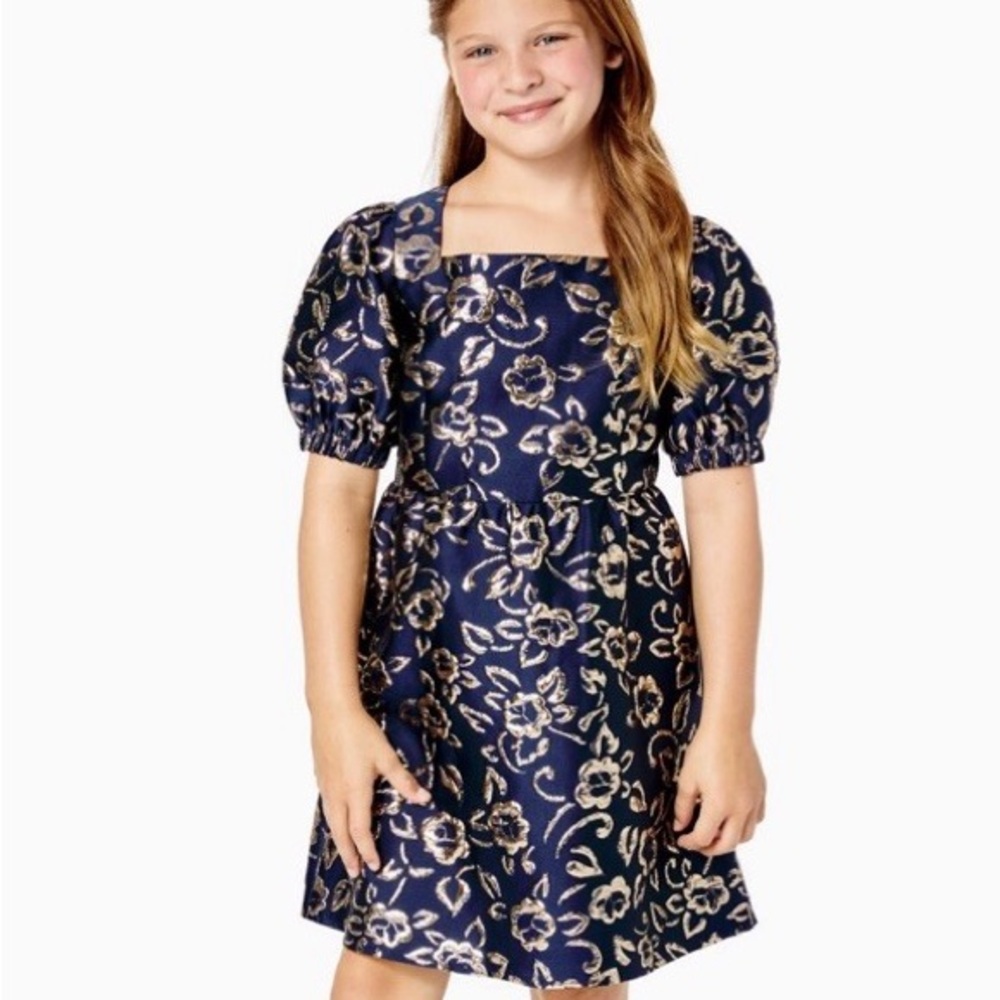 Lilly Pulitzer Navy and Gold Floral Kids Dress